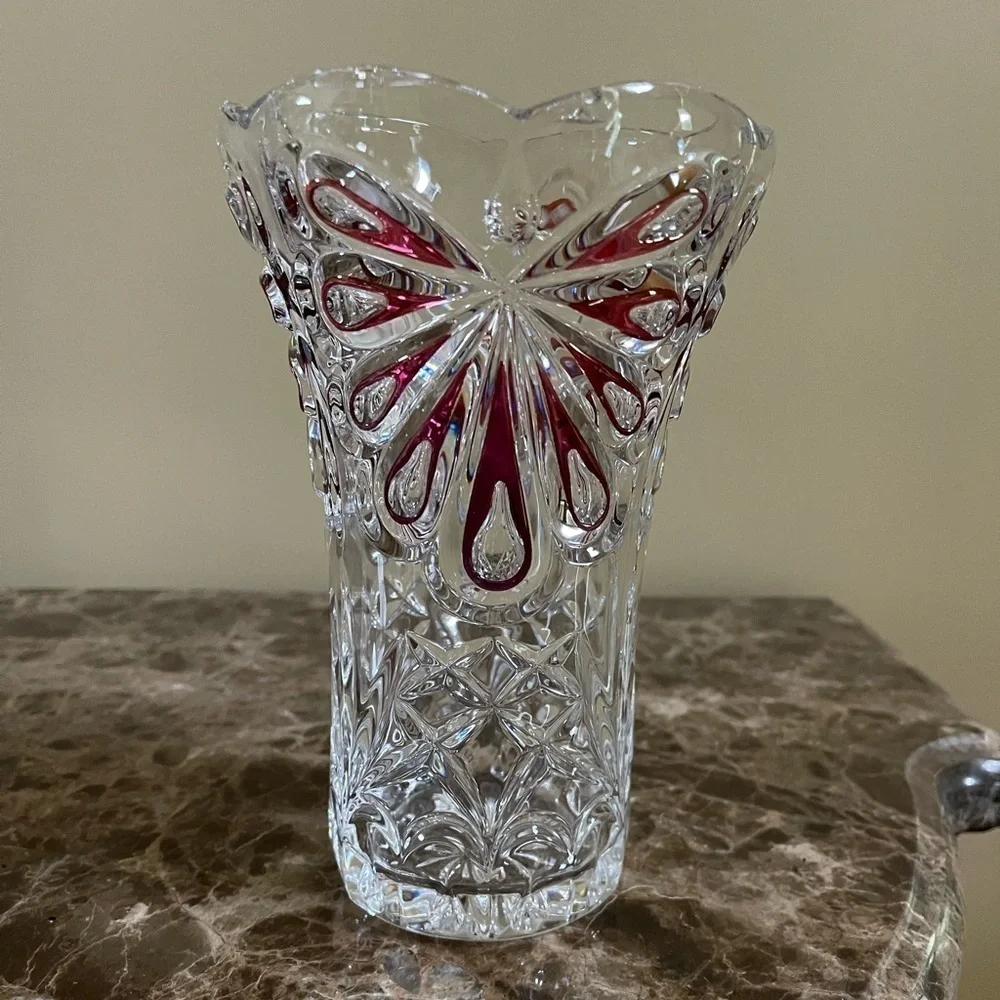 Rare Vintage ECHT Bleikristall Artmark Crystal And Ruby Red Design Vase
